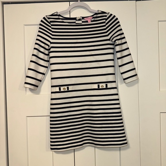 Lilly Pulitzer Charlene Striped‎ Knit Dress Gold Button Detail Girls Size XL - Picture 1 of 5